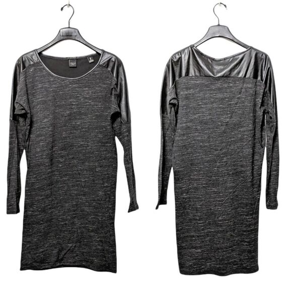 MAISON SCOTCH Space Dye Linen Blend Faux Leather Panel Dress M - Picture 11 of 11